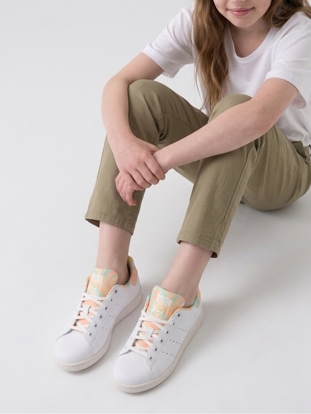 adidas Kids White Sneakers with Peach & Mint Tie-Dye Accents